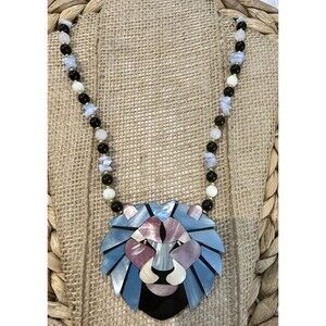 LEE SANDS LION Pendant MOP Shell Inlay All Nature Stones Necklace Tribal Boho